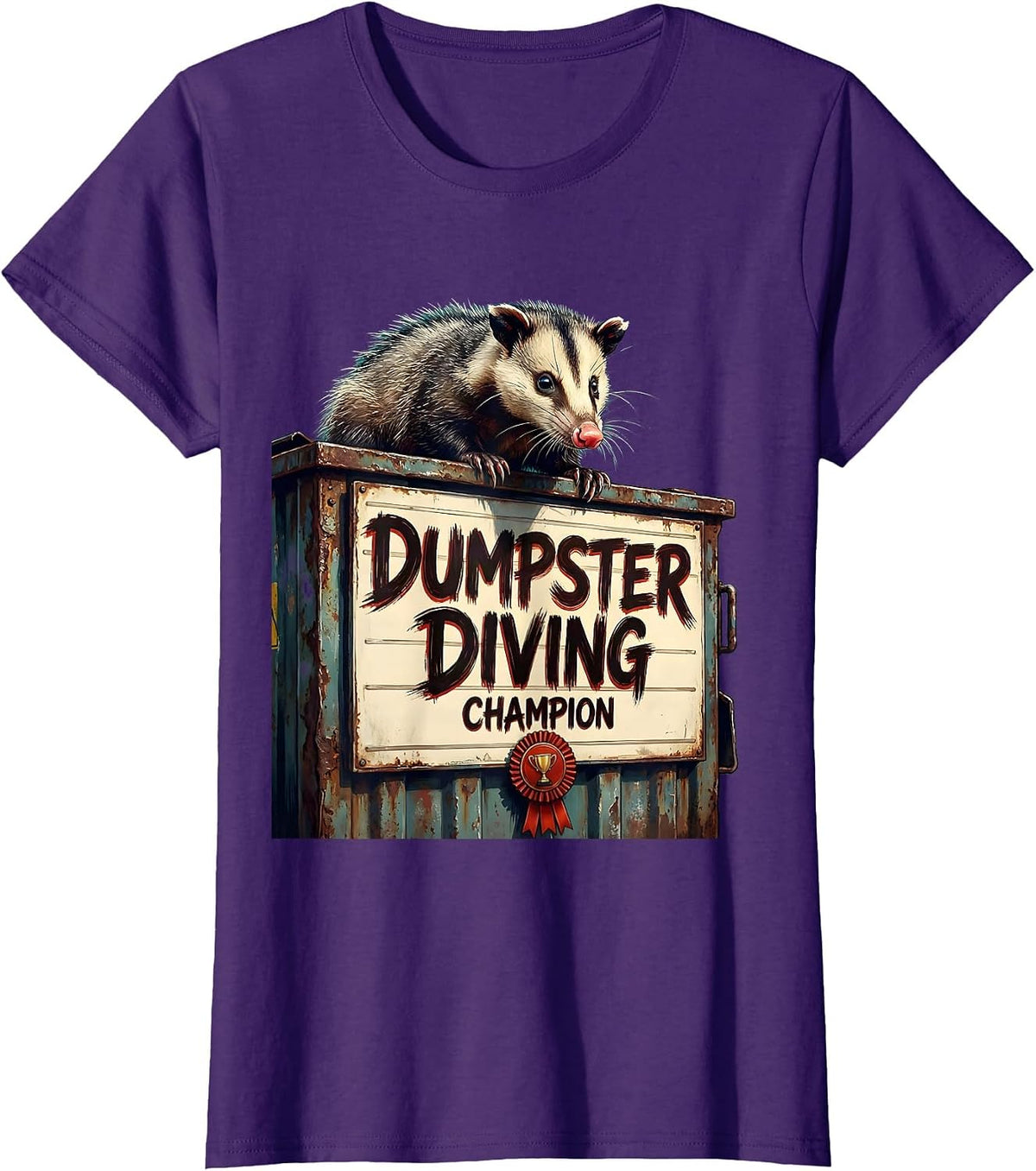 Women's Dumpster Diving Champion Opossum Design T-Shirt - Purple