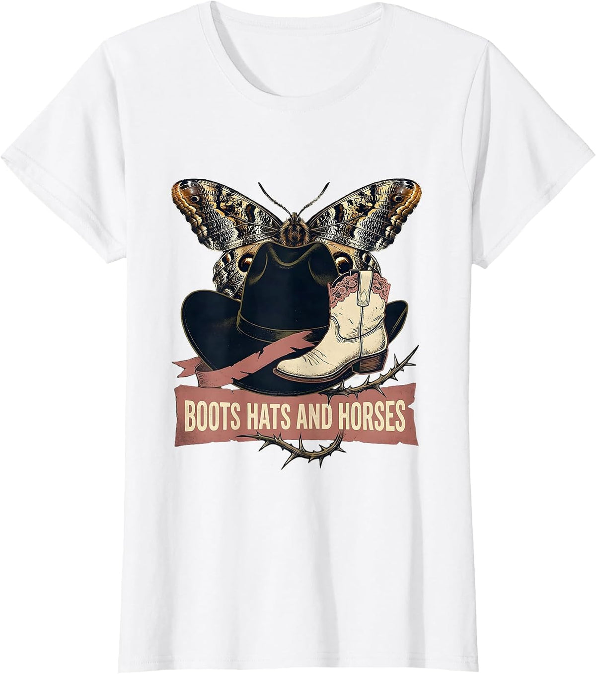 Boots Hats and Horses Cowgirl Design T-Shirt - White
