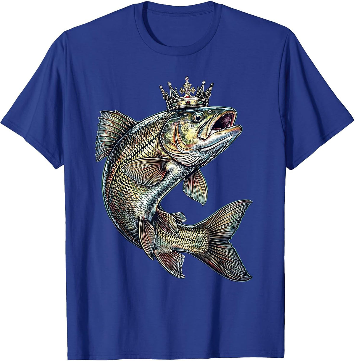 Trophy Trout Crown Fishing Illustration T-Shirt - Royal Blue