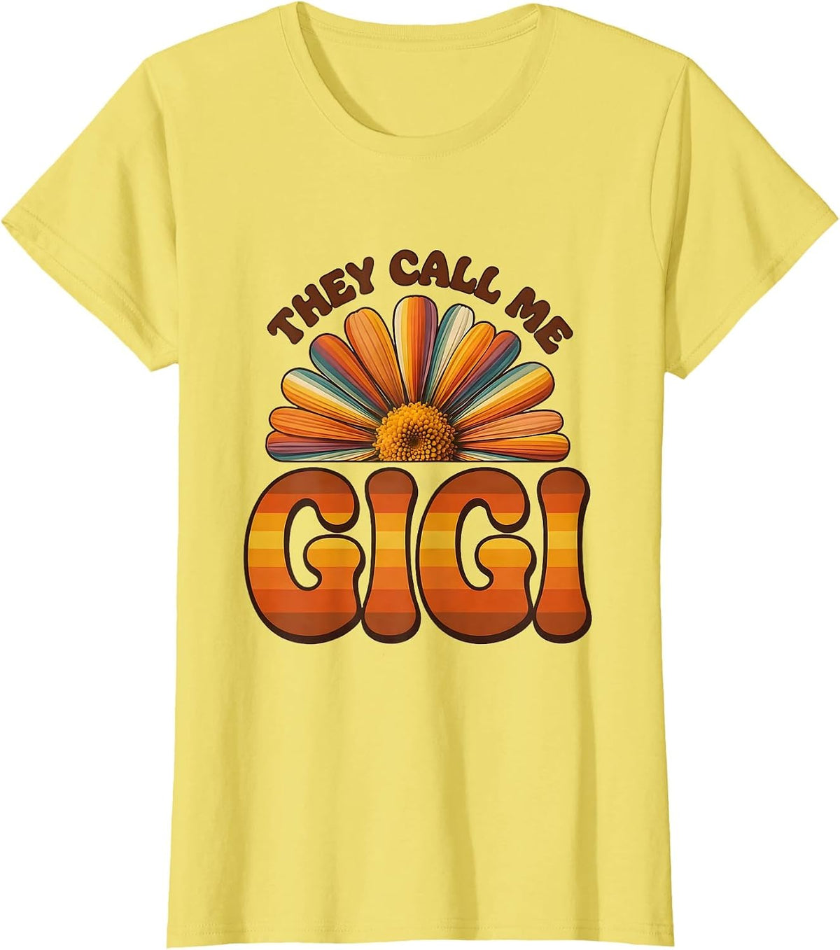 Women's They Call Me Gigi Retro 70s Grandma Nickname Gift T-Shirt - Lemon Yellow