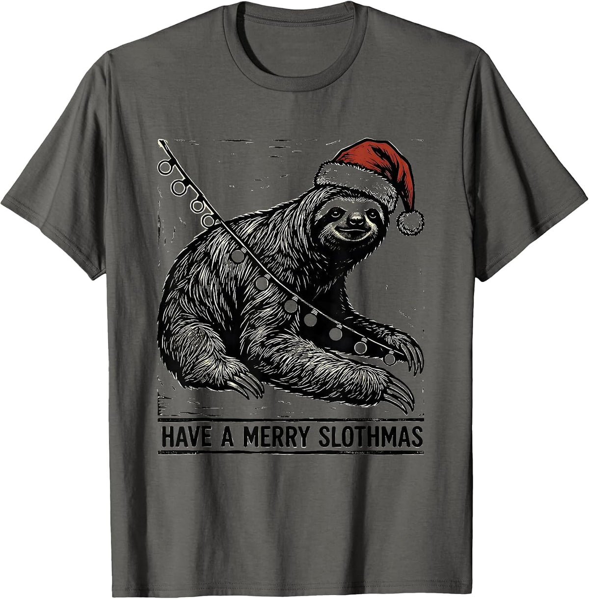 Have a Merry Slothmas Funny Sloth Lover Christmas Pajama T-Shirt - Asphalt Grey