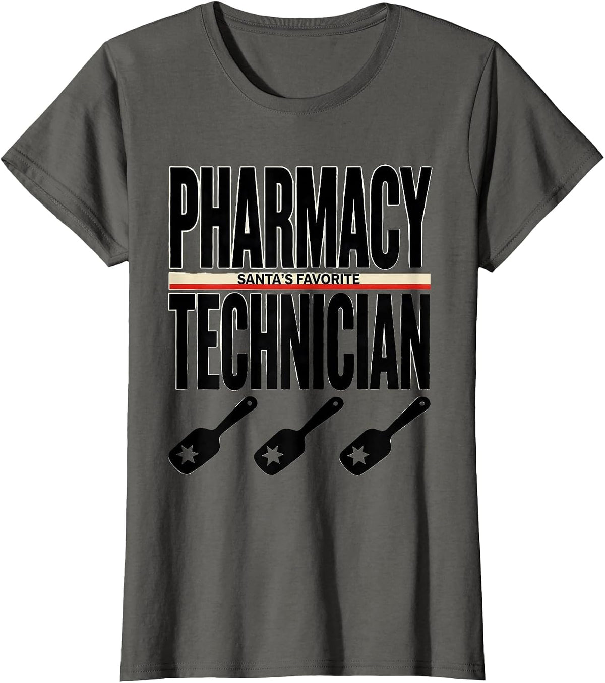 Women's Santa's Favorite Pharmacy Technician Funny Medical Tech T-Shirt - Asphalt Grey