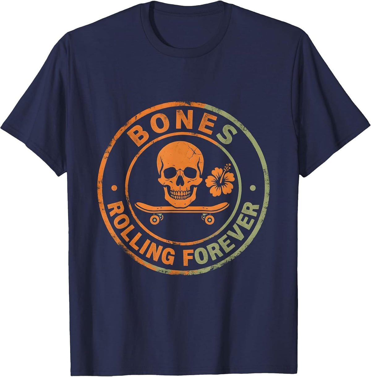 Men's Skeleton Skateboarding Bones Rolling Forever Design T-Shirt - Navy Blue