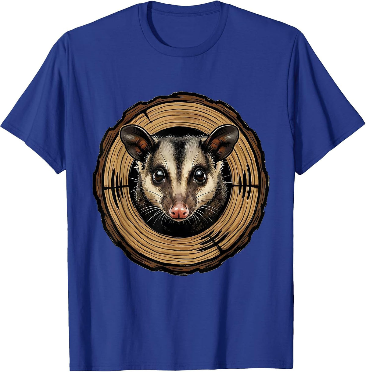 Men's Opossum Peeking Out of a Hollow Log T-Shirt - Royal Blue