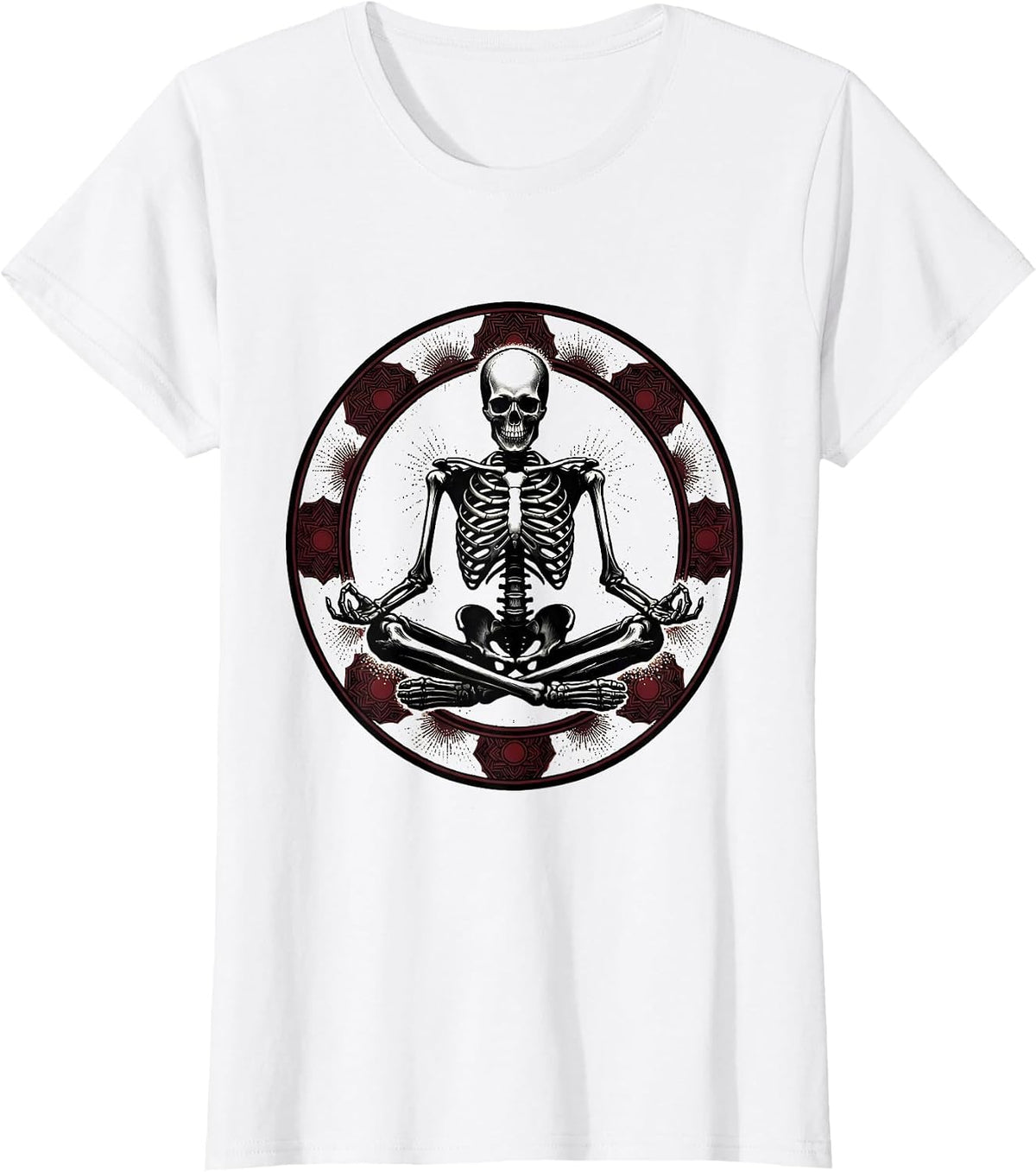 Skeleton Meditation Lotus Pose Zen Art Design T-Shirt - White