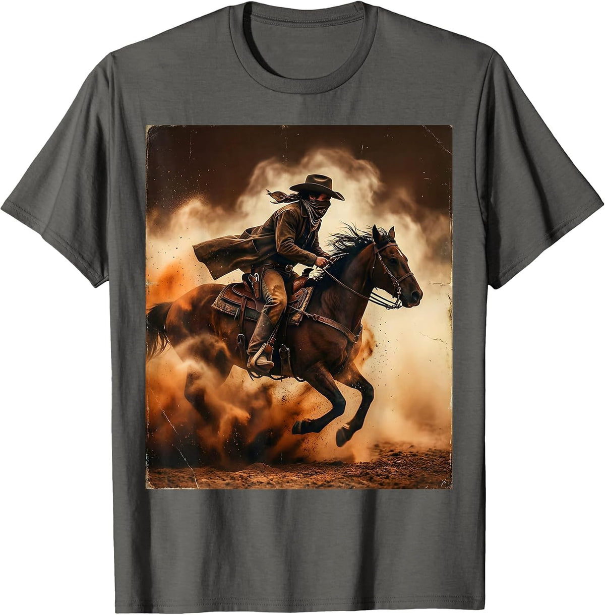 Bandana Cowboy Riding Through a Dust Storm T-Shirt - Asphalt Grey