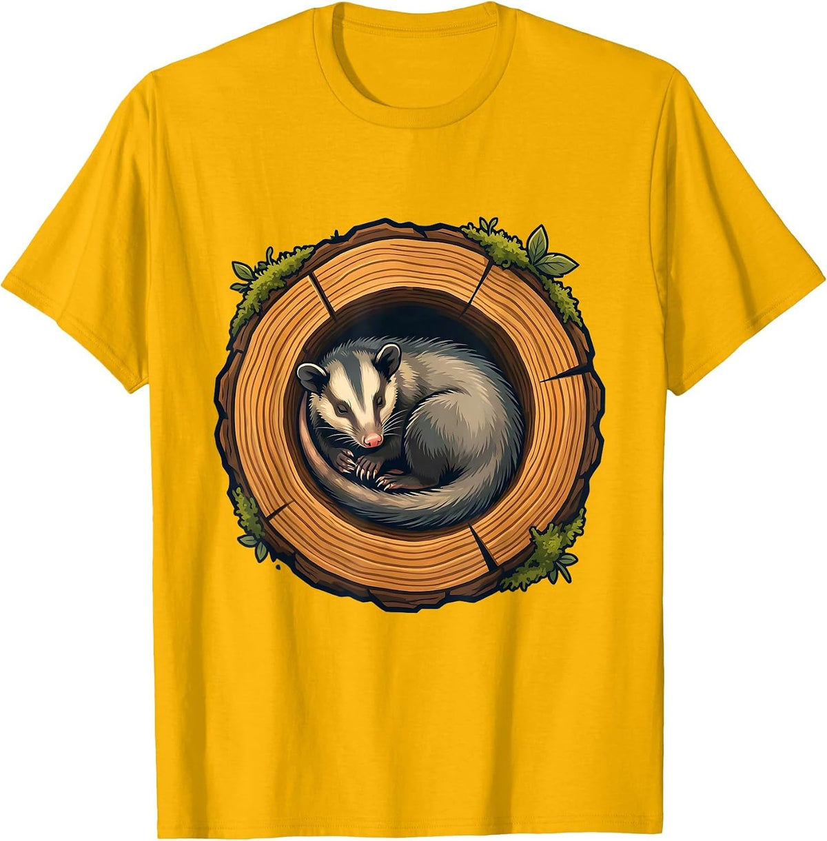 Men's Opossum Curled in Hollow Tree Trunk Graphic T-Shirt - Golden Yellow