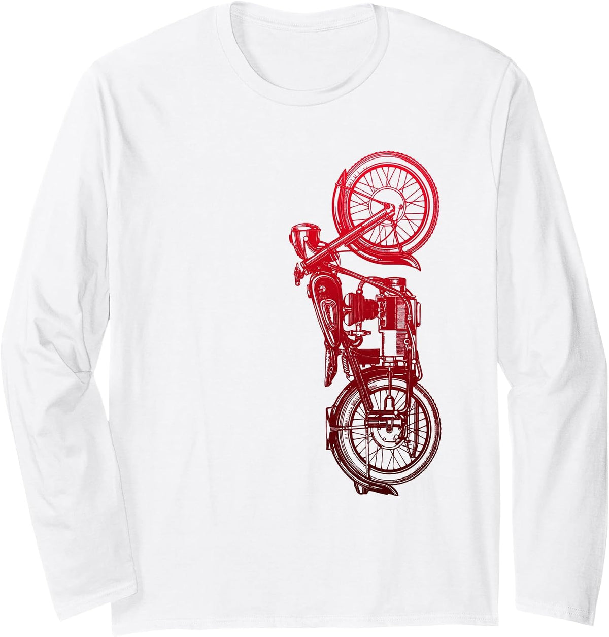 Vintage Red Retro Motorcycle Long Sleeve T Shirt Long Sleeve T-Shirt - Adult Unisex White