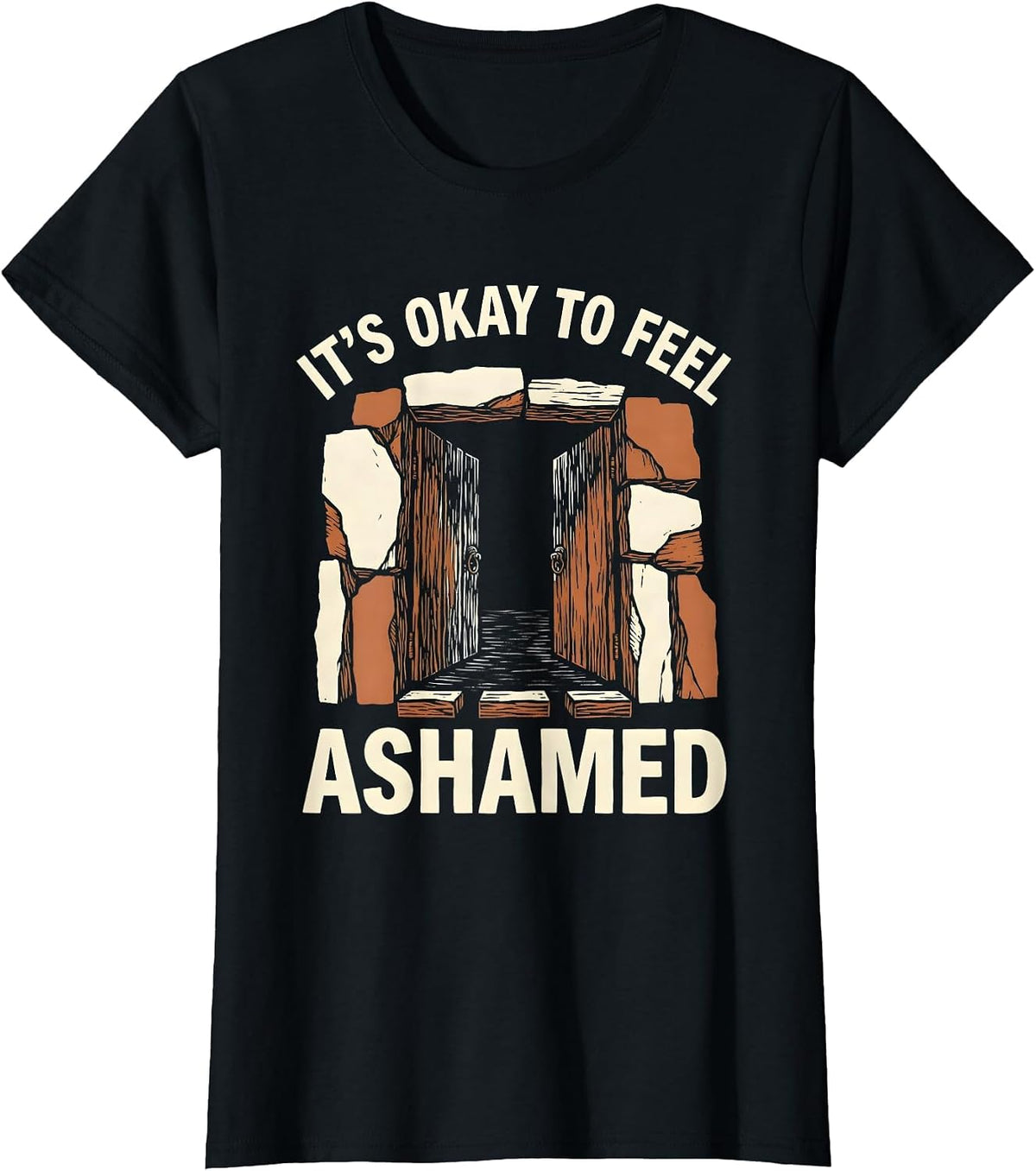 It's Okay To Feel Ashamed Mental Health Awareness Linocut T-Shirt - Black