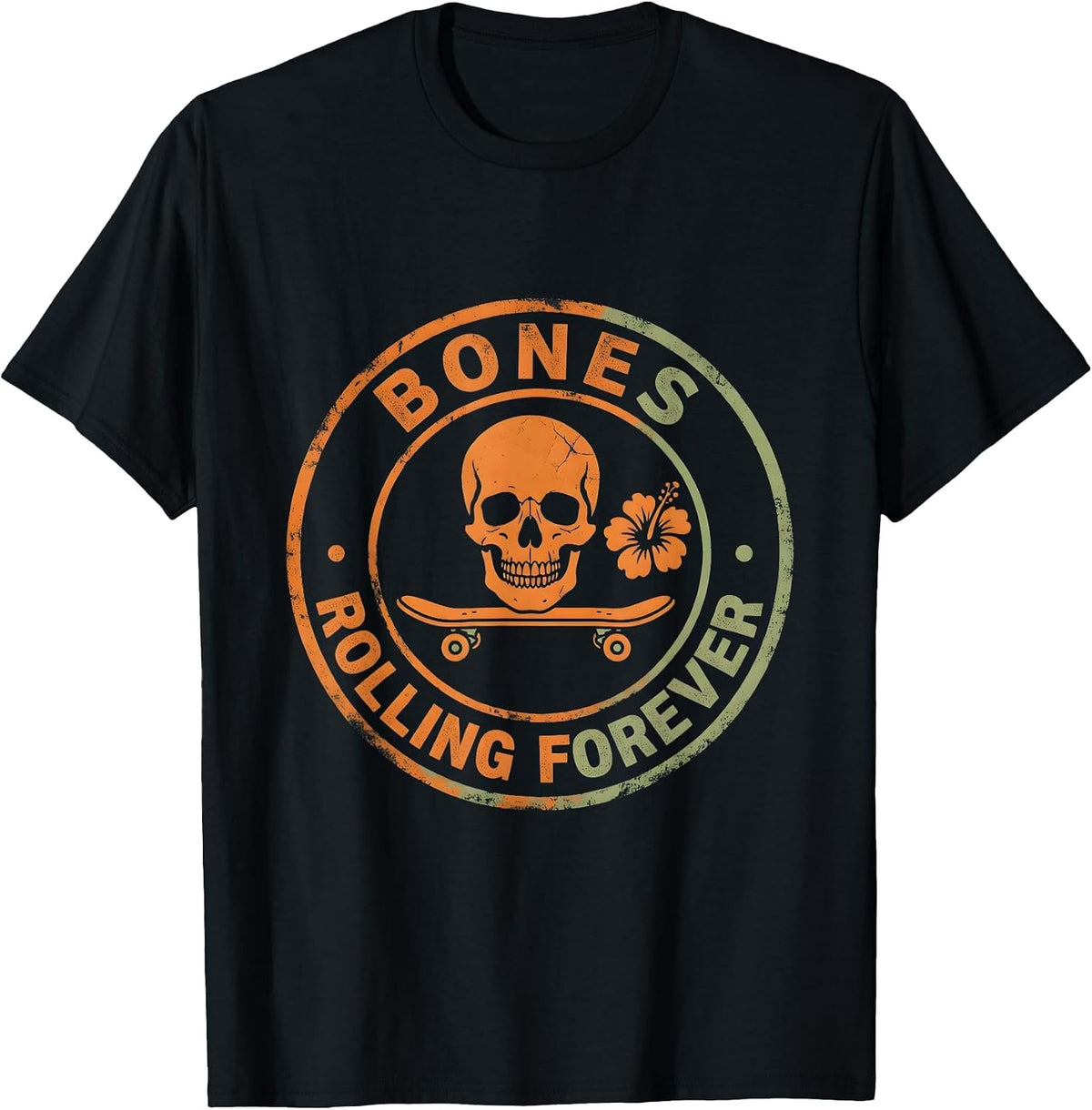 Men's Skeleton Skateboarding Bones Rolling Forever Design T-Shirt - Black