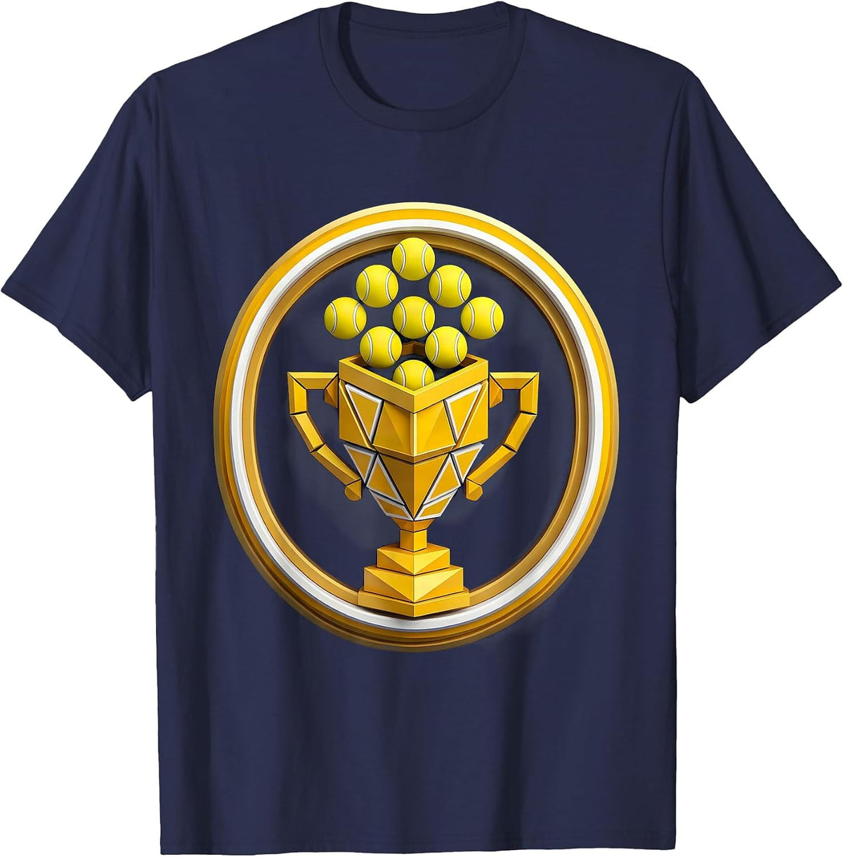 Tennis Trophy Cup Overflowing With Tennis Balls T-Shirt - Navy Blue