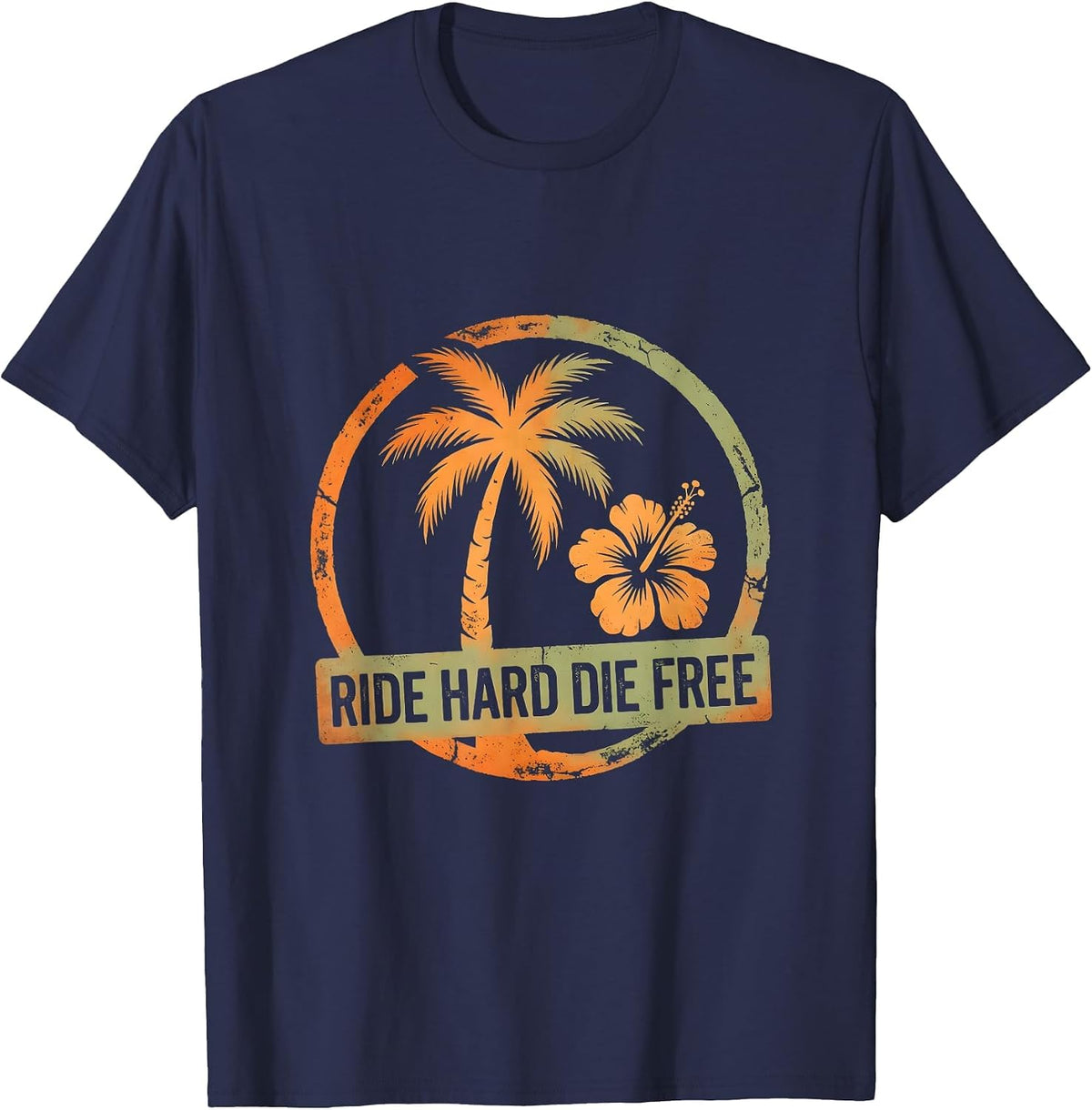 Ride Hard Die Free Bold Motorcycle Design T-Shirt - Navy Blue