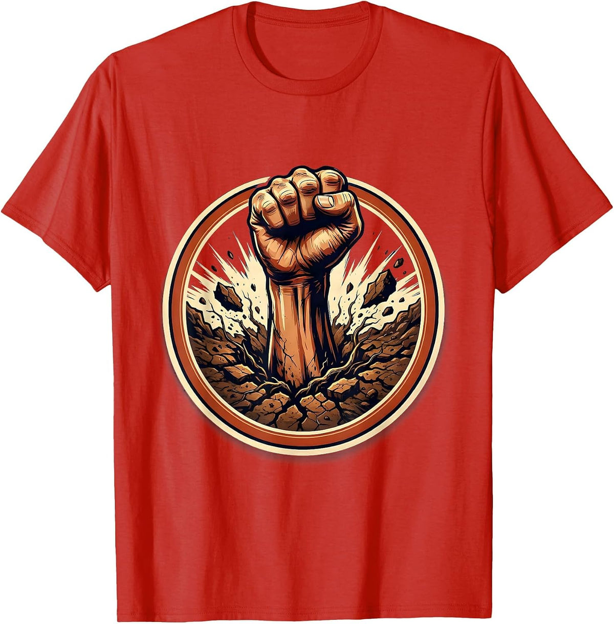 Men's Rising Hand From the Earth Graphic Design T-Shirt - Red