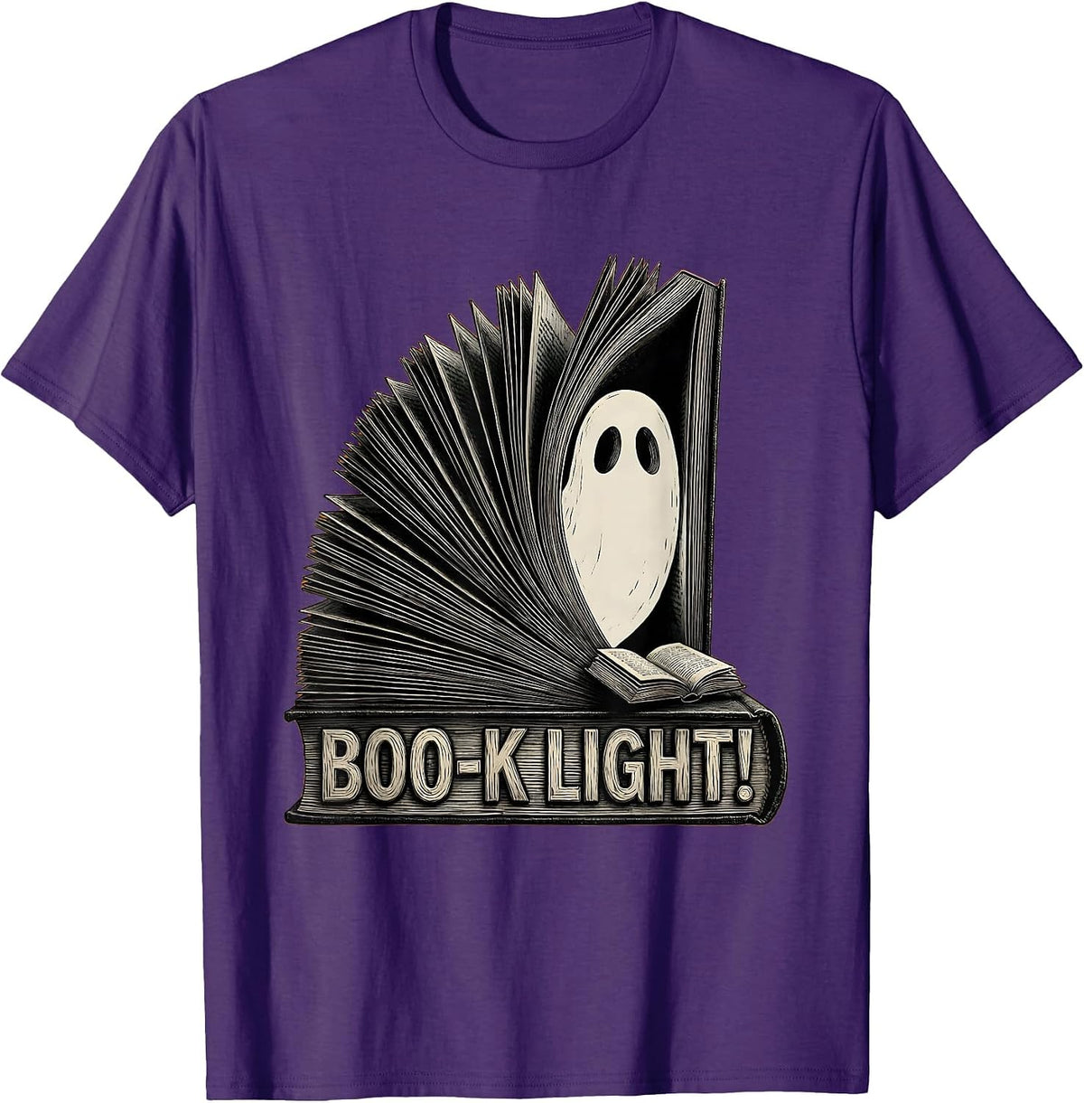 Men's Boo-k Light! Whimsical Cozy Ghost Book Lover Halloween T-Shirt - Purple