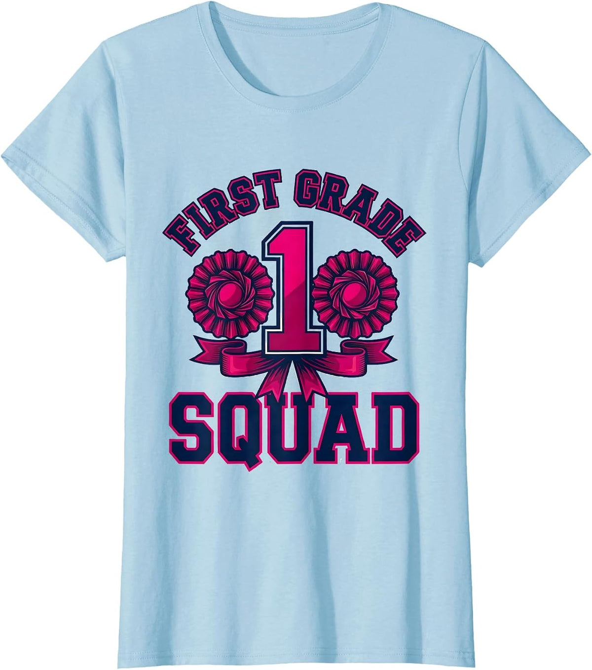 Women's First Grade Squad Cheerful Pennant Back To School Girl First T-Shirt - Baby Blue