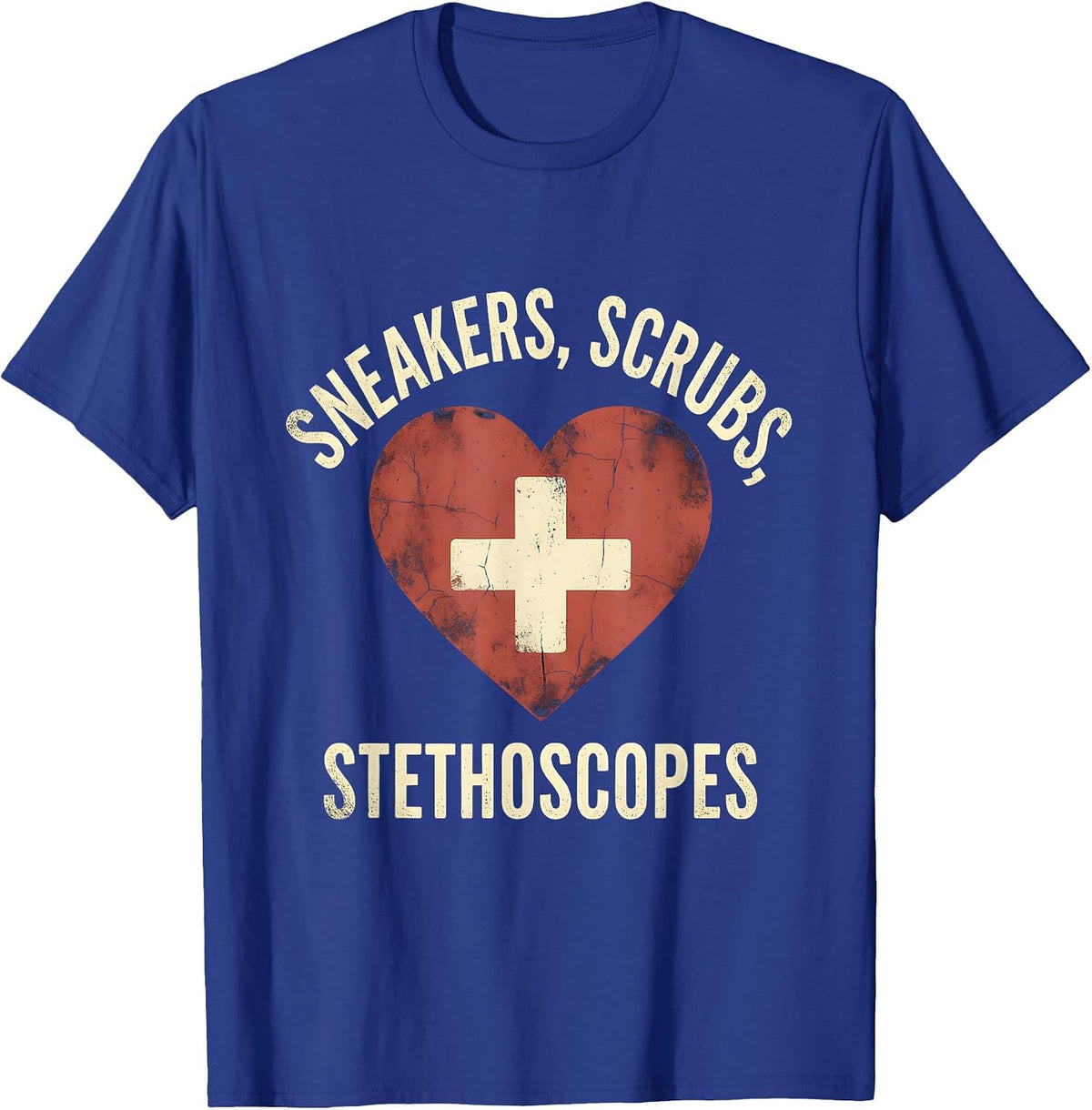 Sneakers Scrubs and Stethoscopes School Nurse T-Shirt - Royal Blue