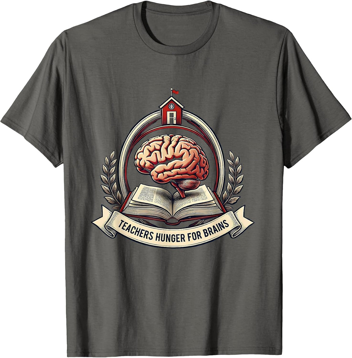 Men's Teachers Hunger For Brains Funny Zombie Teacher Halloween T-Shirt - Asphalt Grey