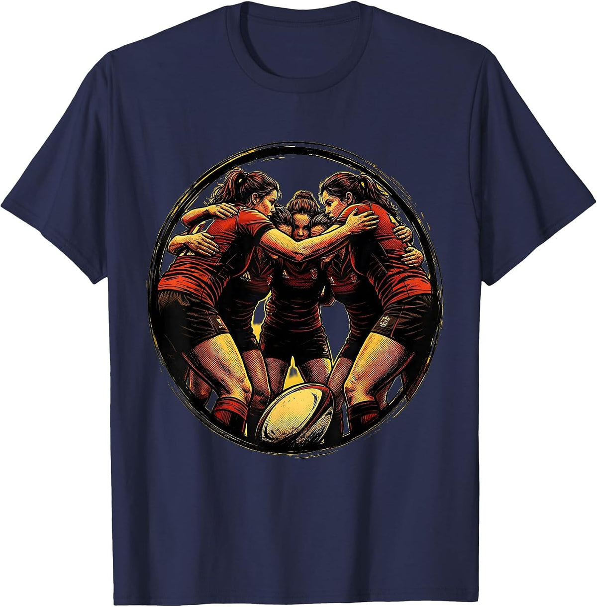 Rugby Team Huddle Unity Graphic T-Shirt - Navy Blue