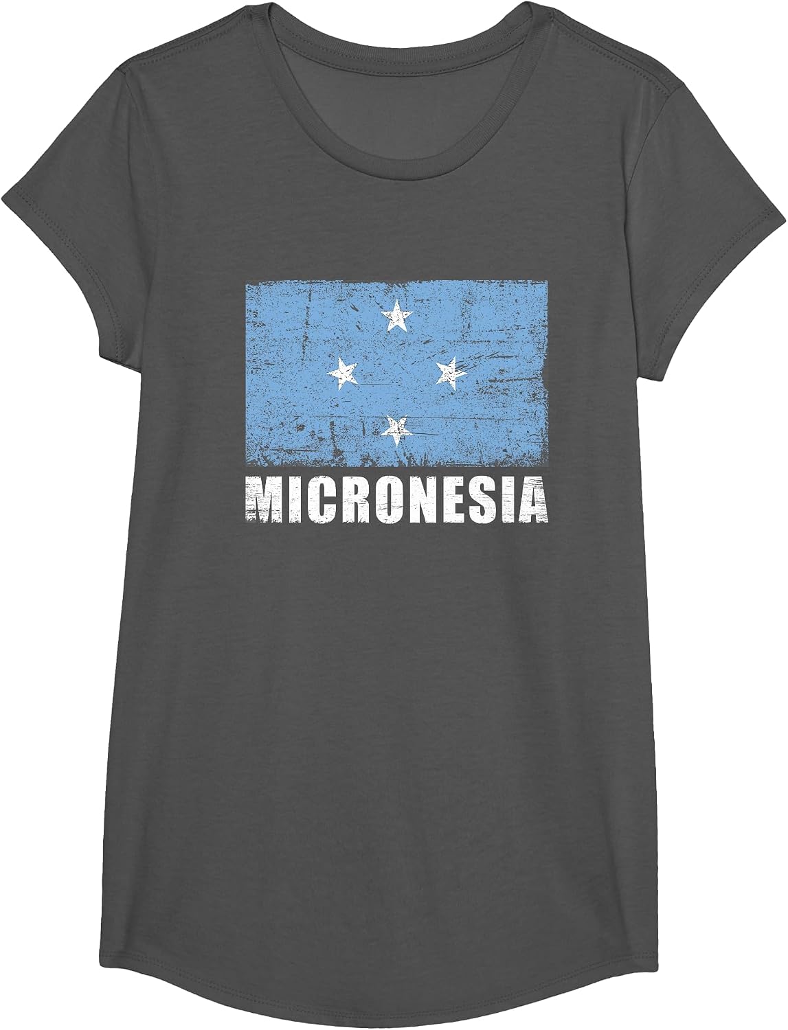 Micronesia Flag Design Grunge Country Flag Micronesia T-Shirt - Girls Asphalt Grey