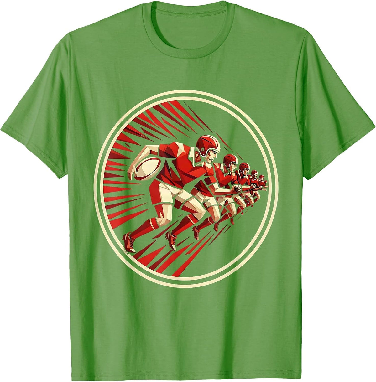 Men's Rugby Forwards Pack Charging Graphic Tee T-Shirt - Grass Green