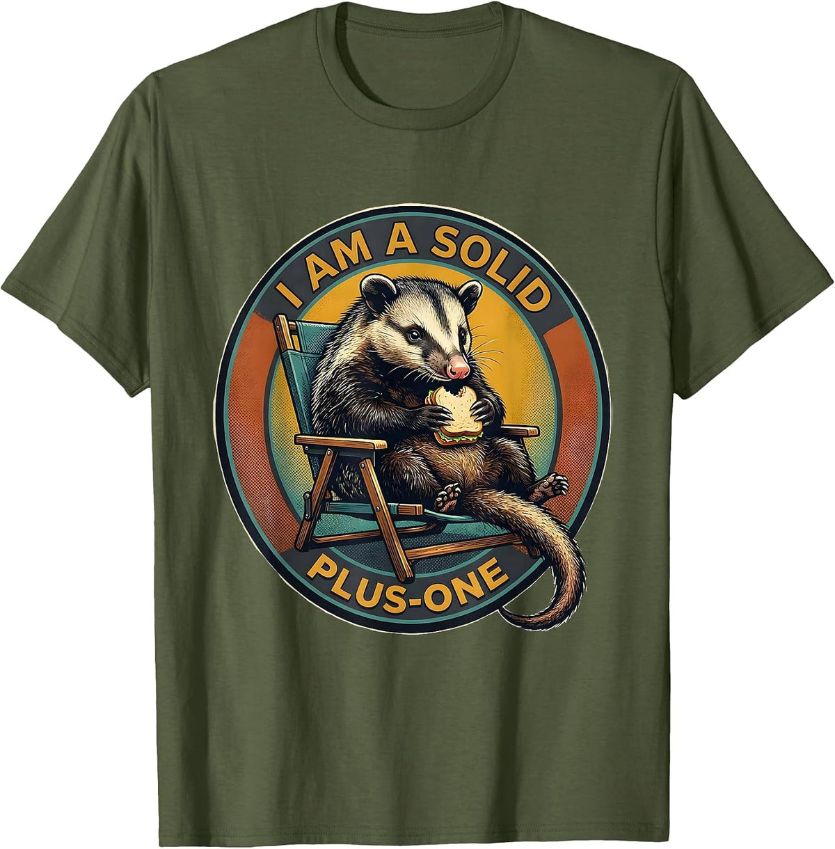 I Am A Solid Plus-One Funny Opossum Meme Possum Lover Humor T-Shirt - Olive Green