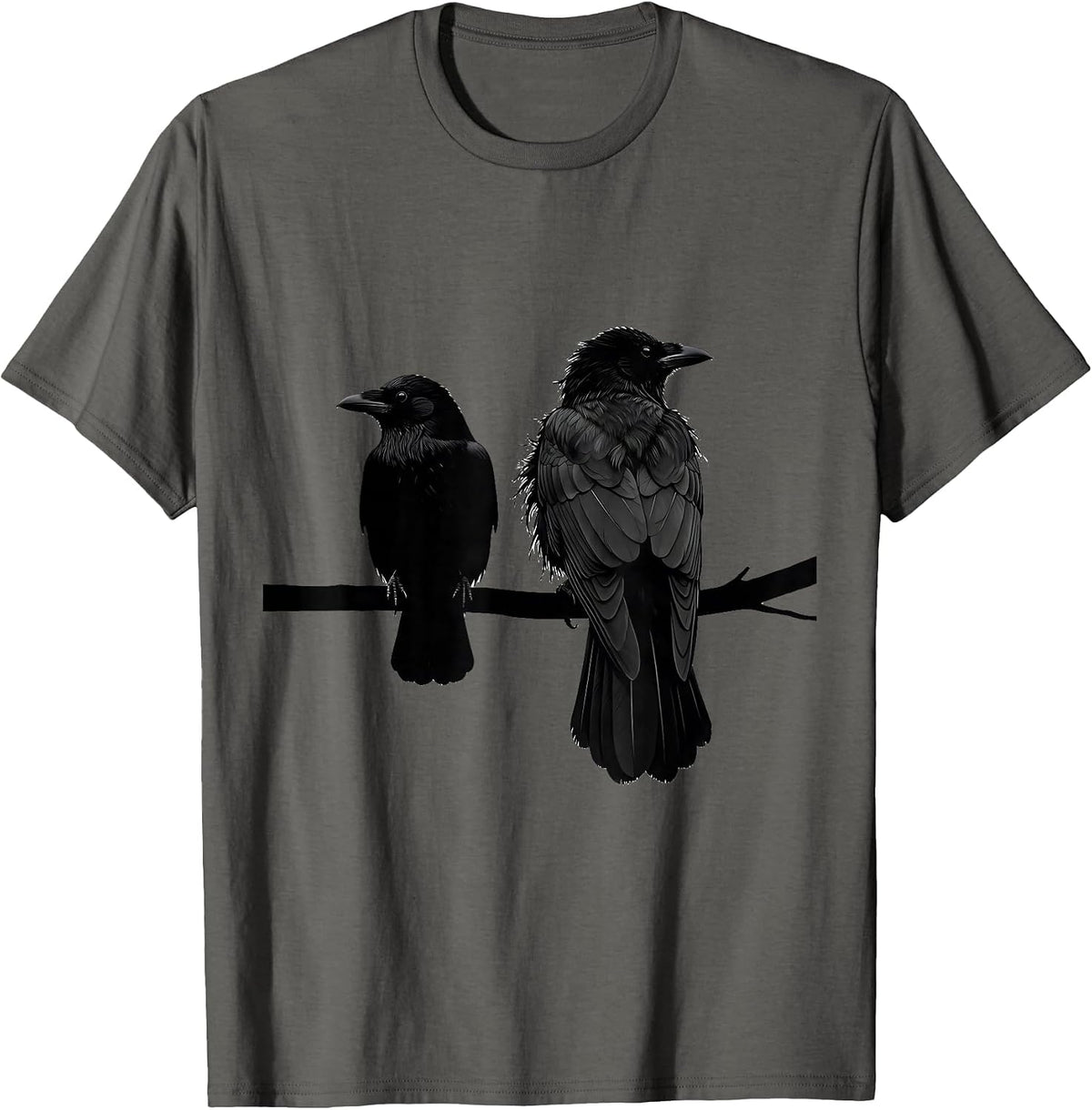 Men's Two Black Birds Perched Minimalist Bird Lover Gift T-Shirt - Asphalt Grey