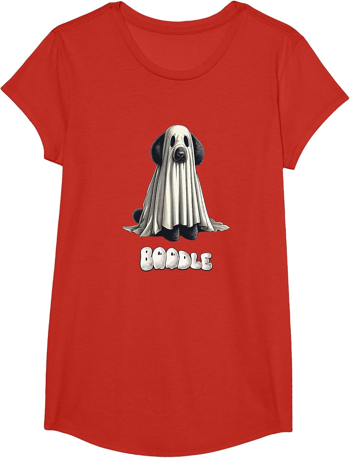 Spooky Boodle Black Poodle Halloween Ghost, Funny Dog Mom T-Shirt - Girls Red