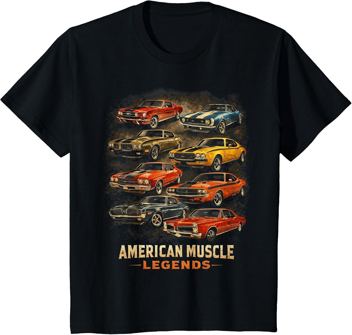 American Muscle Legends Classic Retro Cars Garage Lover T-Shirt - Black