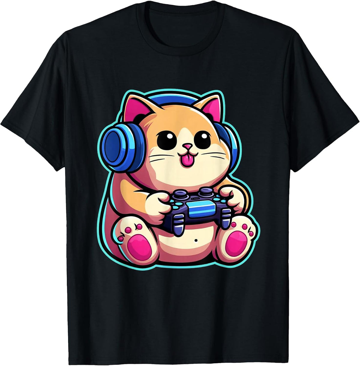 Funny Cat Gamer Gaming Cat Video Game T-Shirt - Black