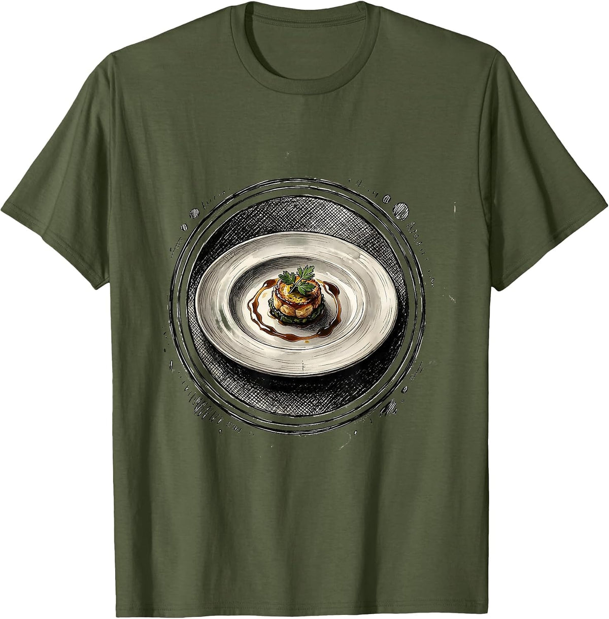 Men's Perfectly Plated Dish Chef Art Design T-Shirt - Olive Green