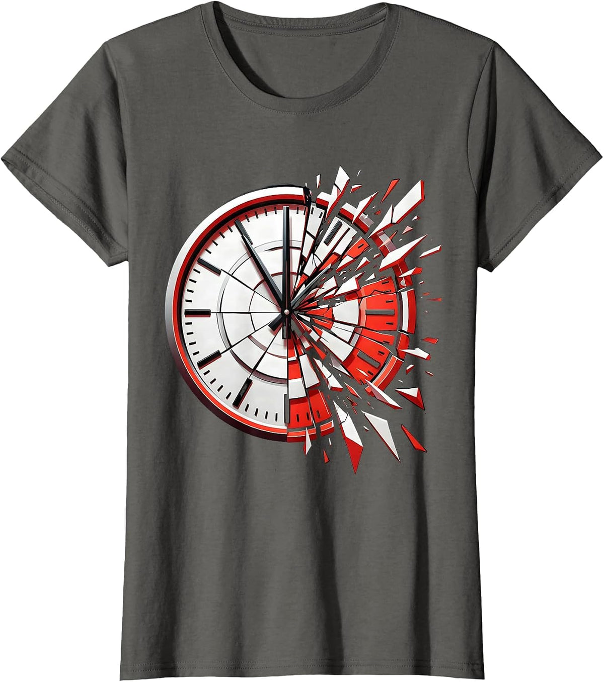 Women's Frozen at Midnight Clock Graphic Design T-Shirt - Asphalt Grey