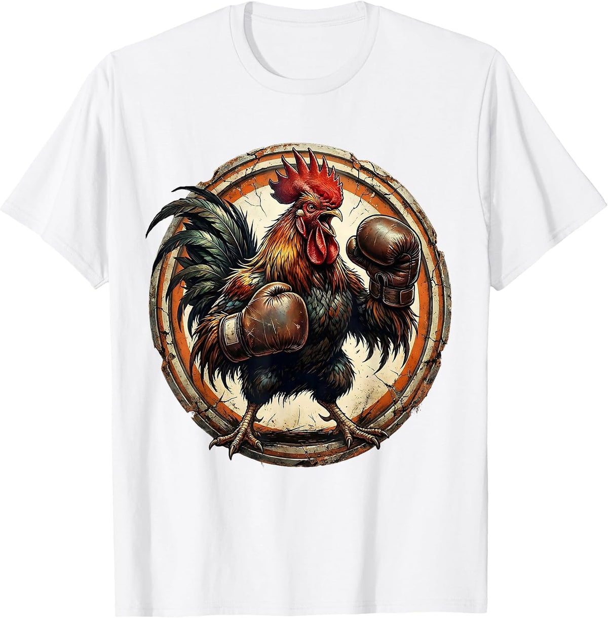 Men's Angry Rooster Boxing Gloves Novelty Graphic T-Shirt - White