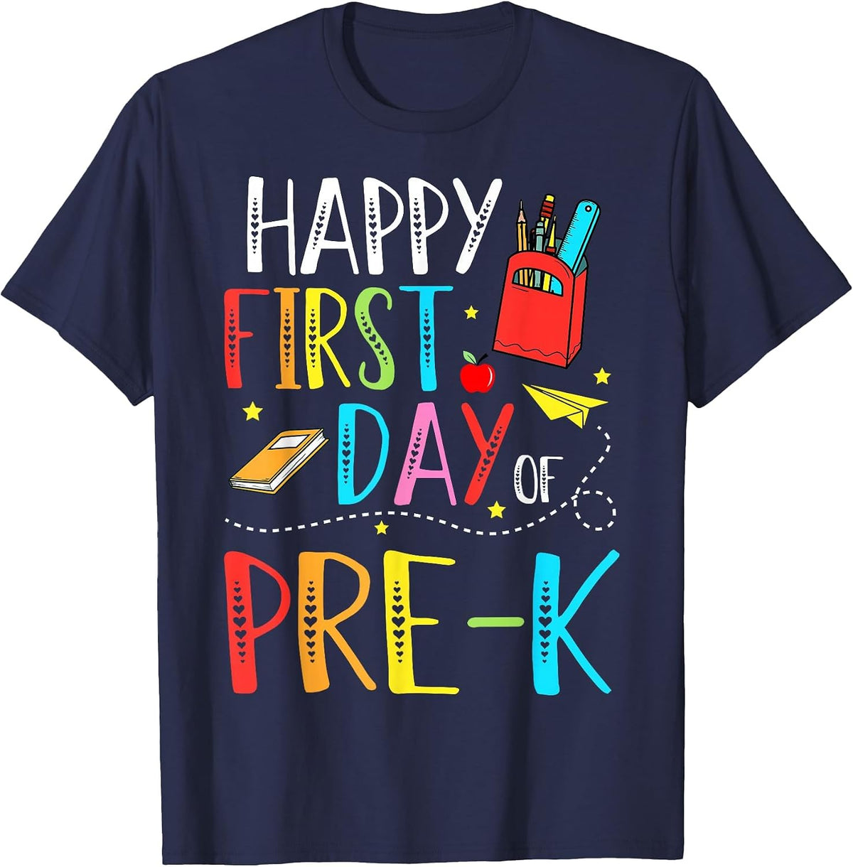 Happy First Day of Pre-K Teacher Student Kids Back to School T-Shirt - Navy Blue
