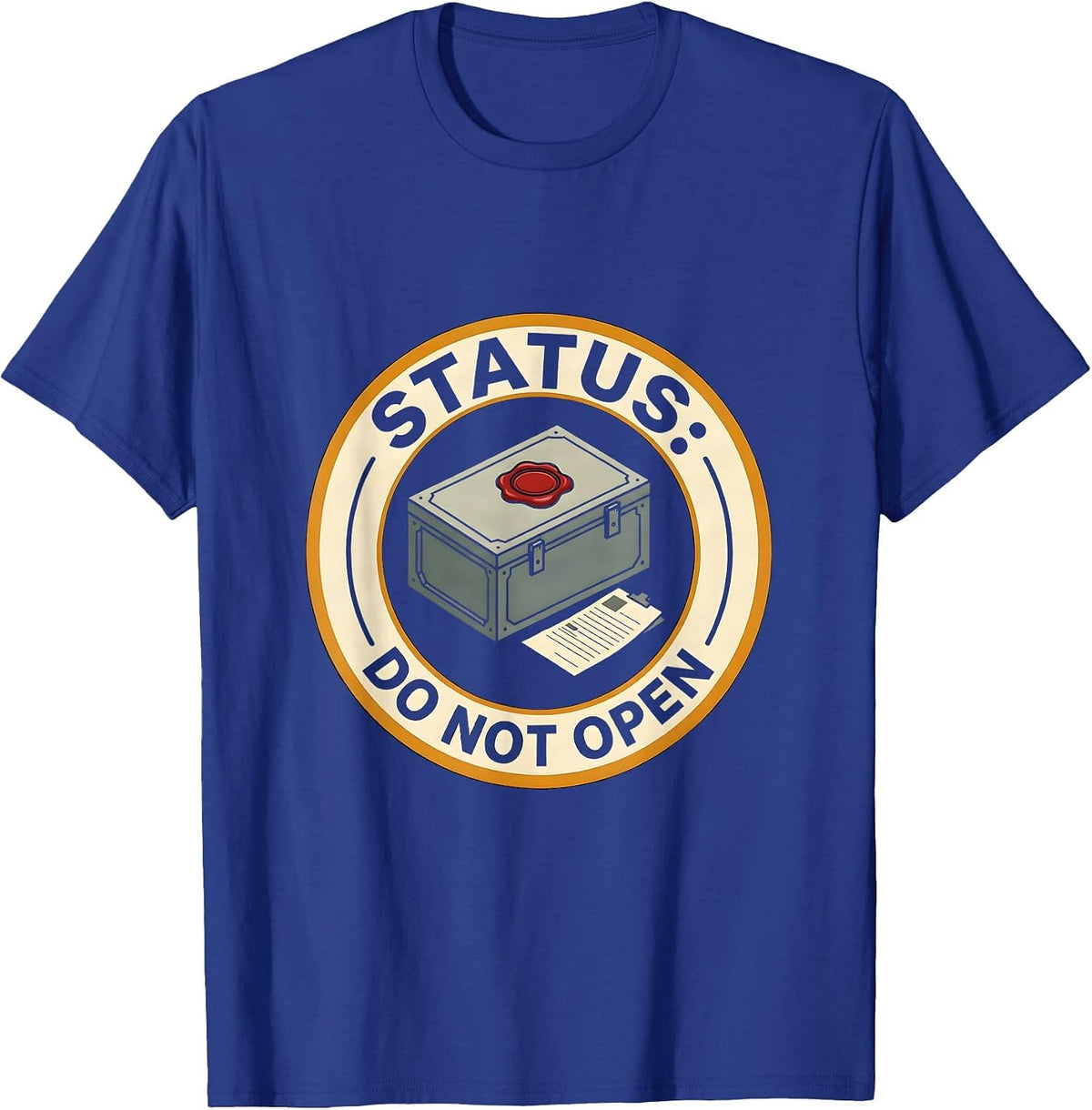 Status: Do Not Open Funny Quantum Physics Cat Lover Gift T-Shirt - Royal Blue