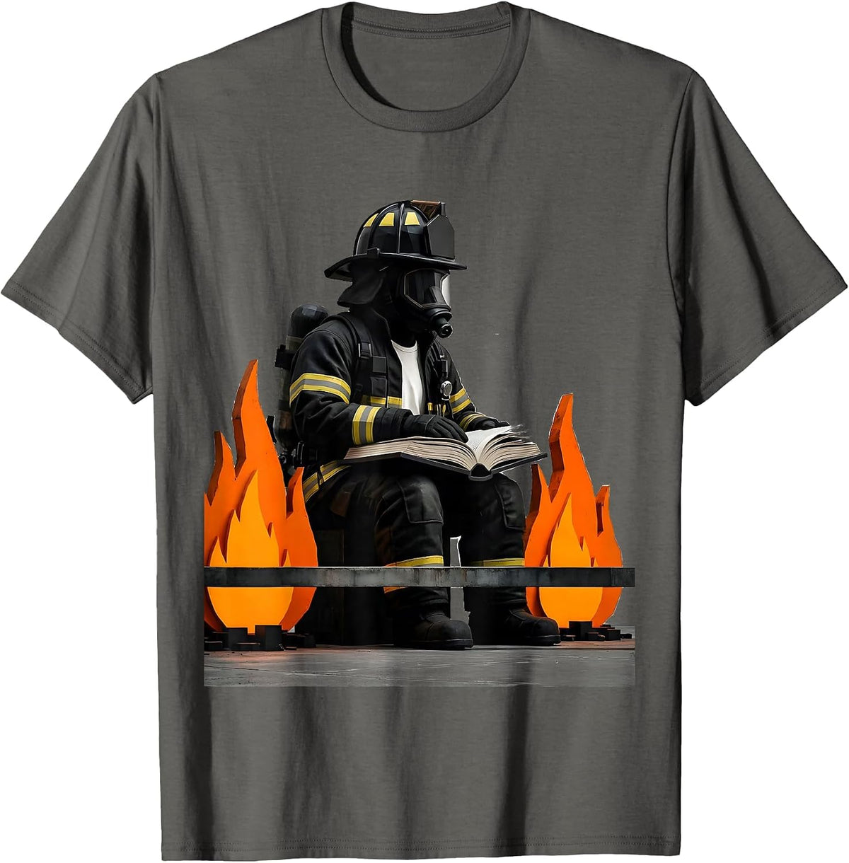 Chaos Coordinator Firefighter Reading Book T-Shirt - Asphalt Grey