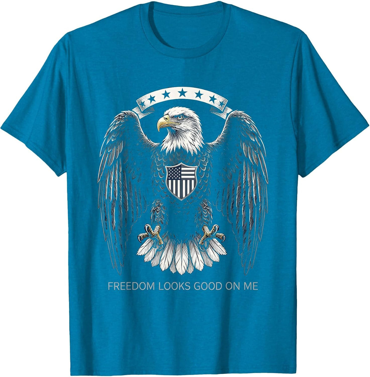 Freedom Looks Good On Me American Flag Design T-Shirt - Sapphire Blue