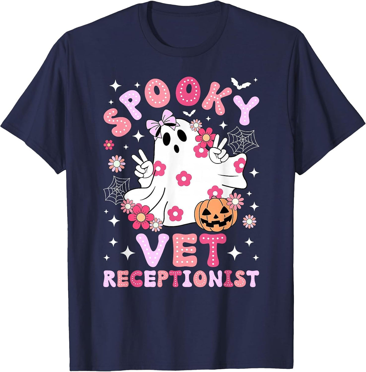 Spooky Vet Receptionist Halloween Veterinarian Receptionist T-Shirt - Navy Blue