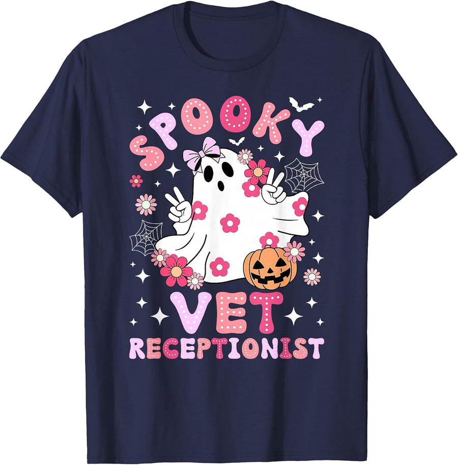 Spooky Vet Receptionist Halloween Veterinarian Receptionist T-Shirt - Navy Blue