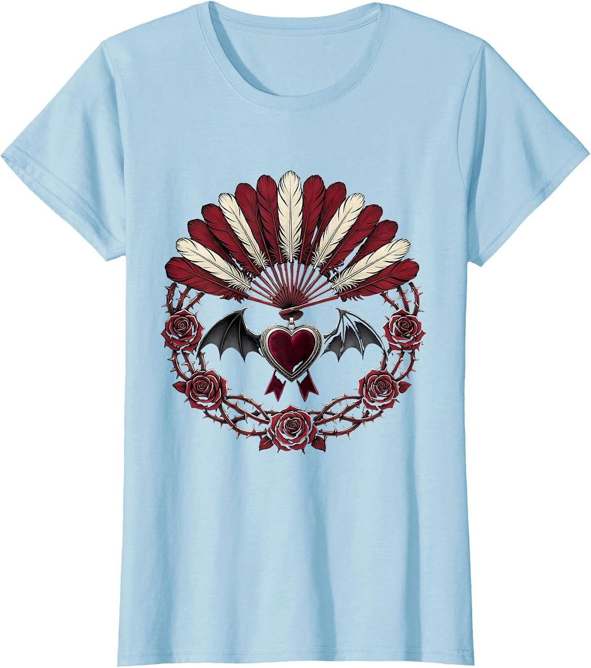Feathered Showgirl Silhouette Spotlight Glow T-Shirt - Baby Blue