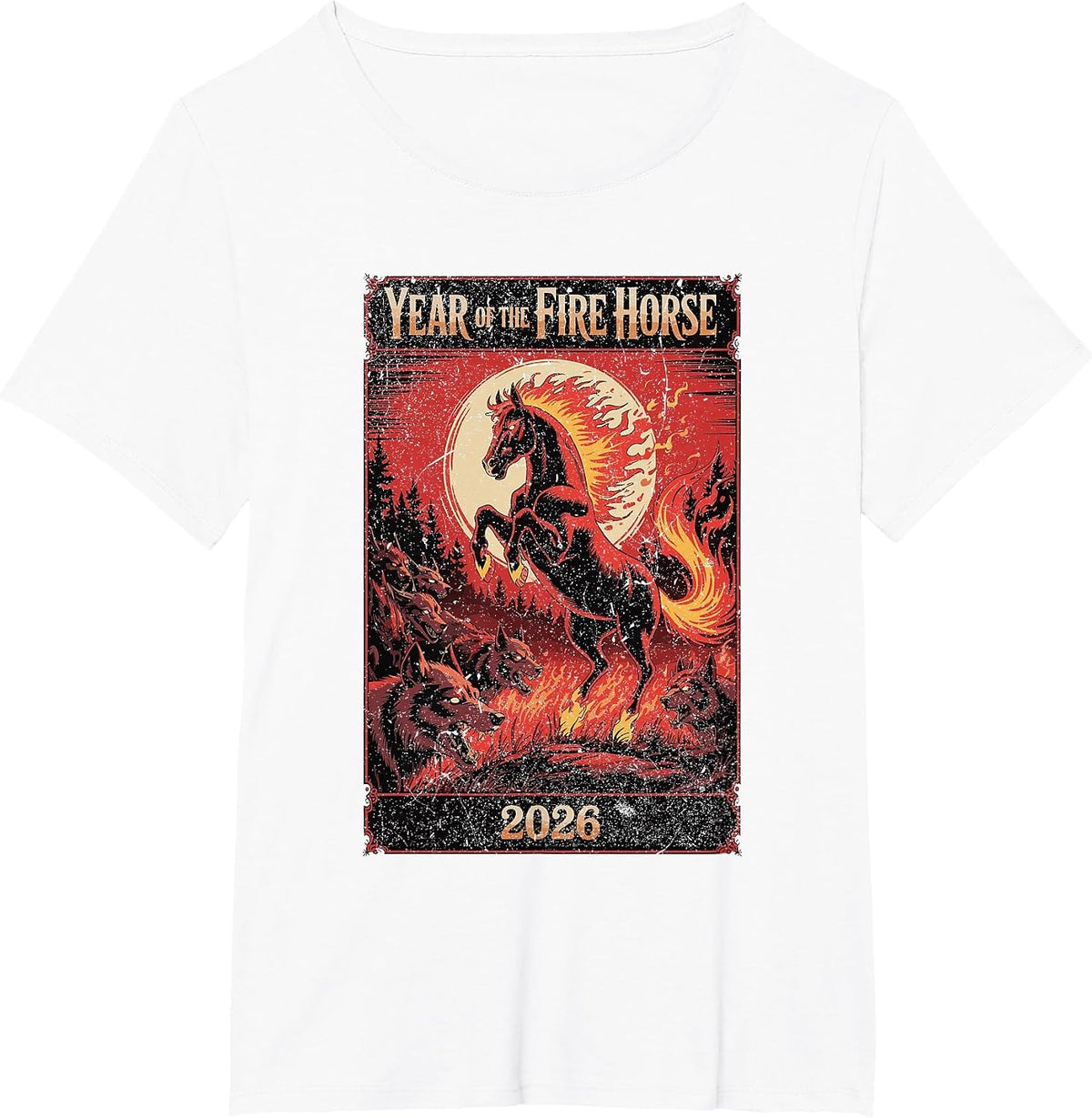 Year of the Fire Horse 2026 Zodiac Art T-Shirt - White