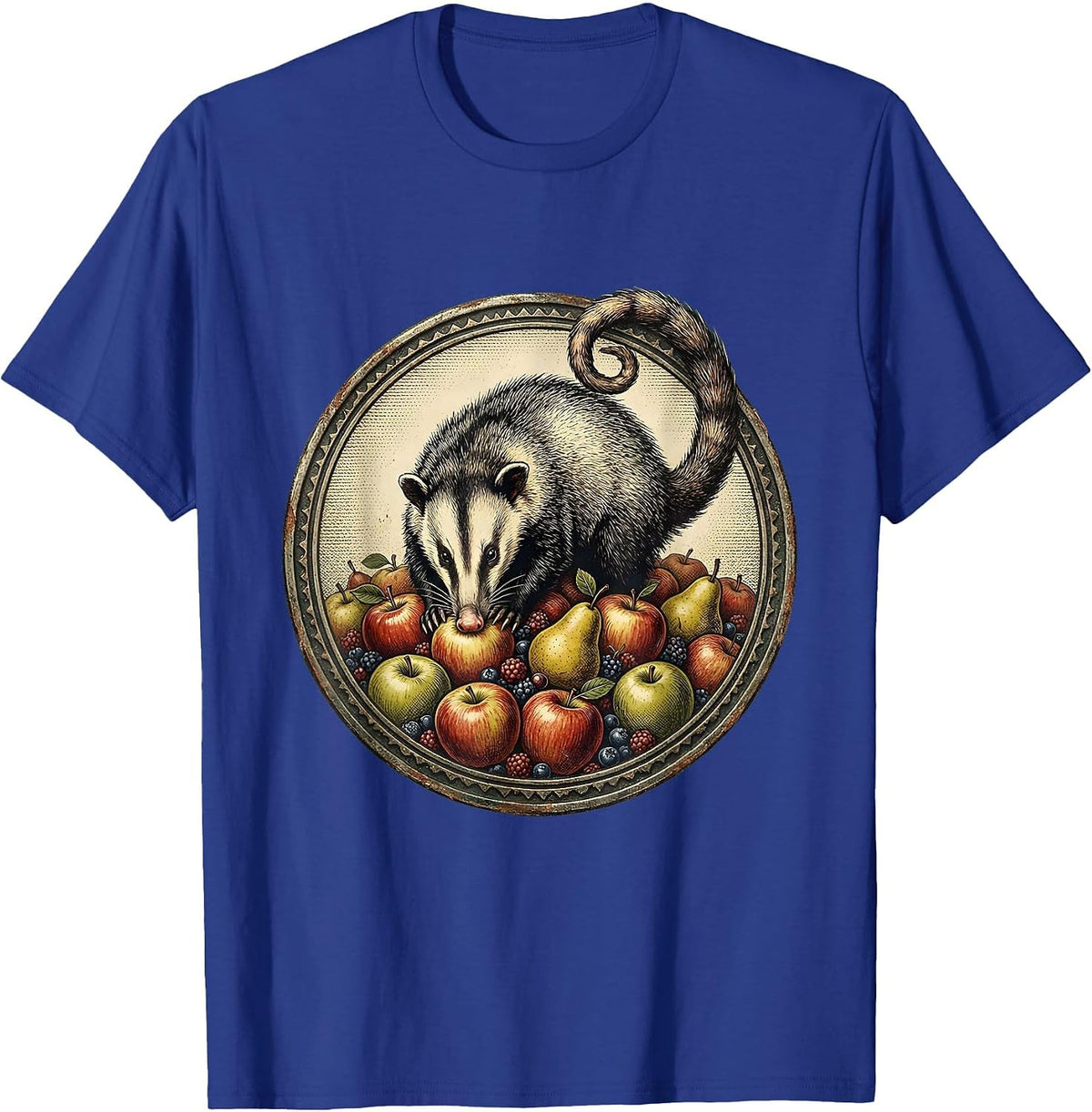 Men's Opossum Fruit Raid Funny Wildlife Graphic T-Shirt - Royal Blue