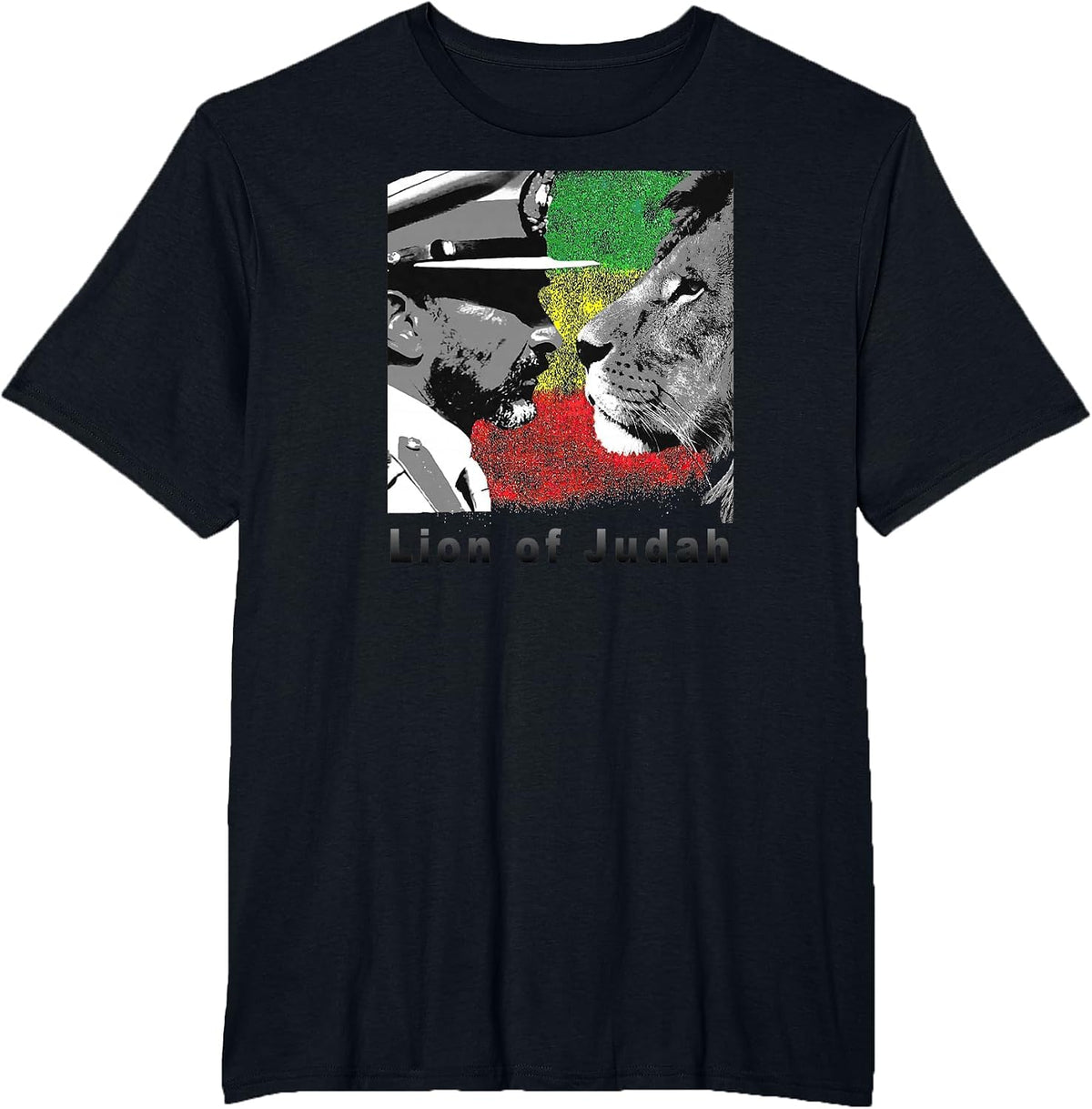 Lion of Judah Haile Selassie I. with Reggae Flag T-Shirt - Black