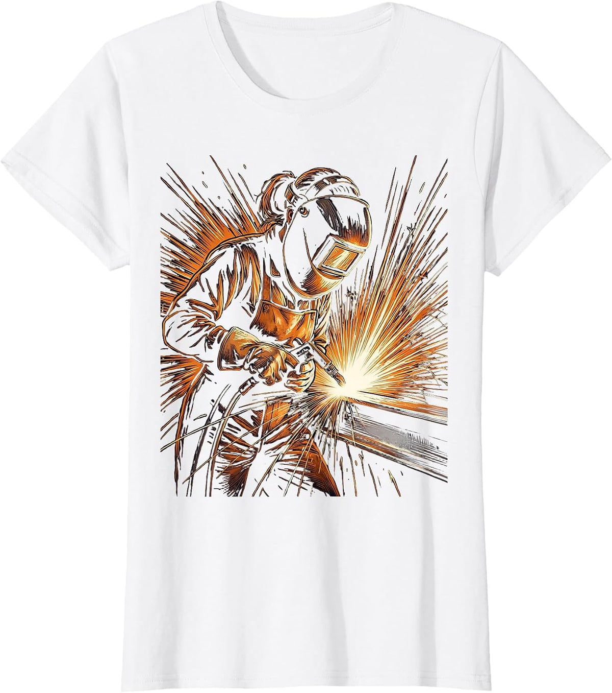 Do It Lady Welder Sparks Flying Illustration T-Shirt - White