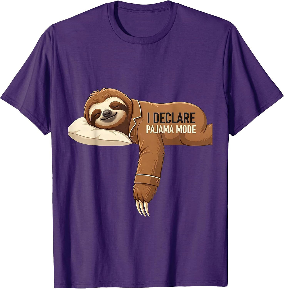 I Declare Pajama Mode Funny Sloth Lover Sleepover Gift T-Shirt - Purple