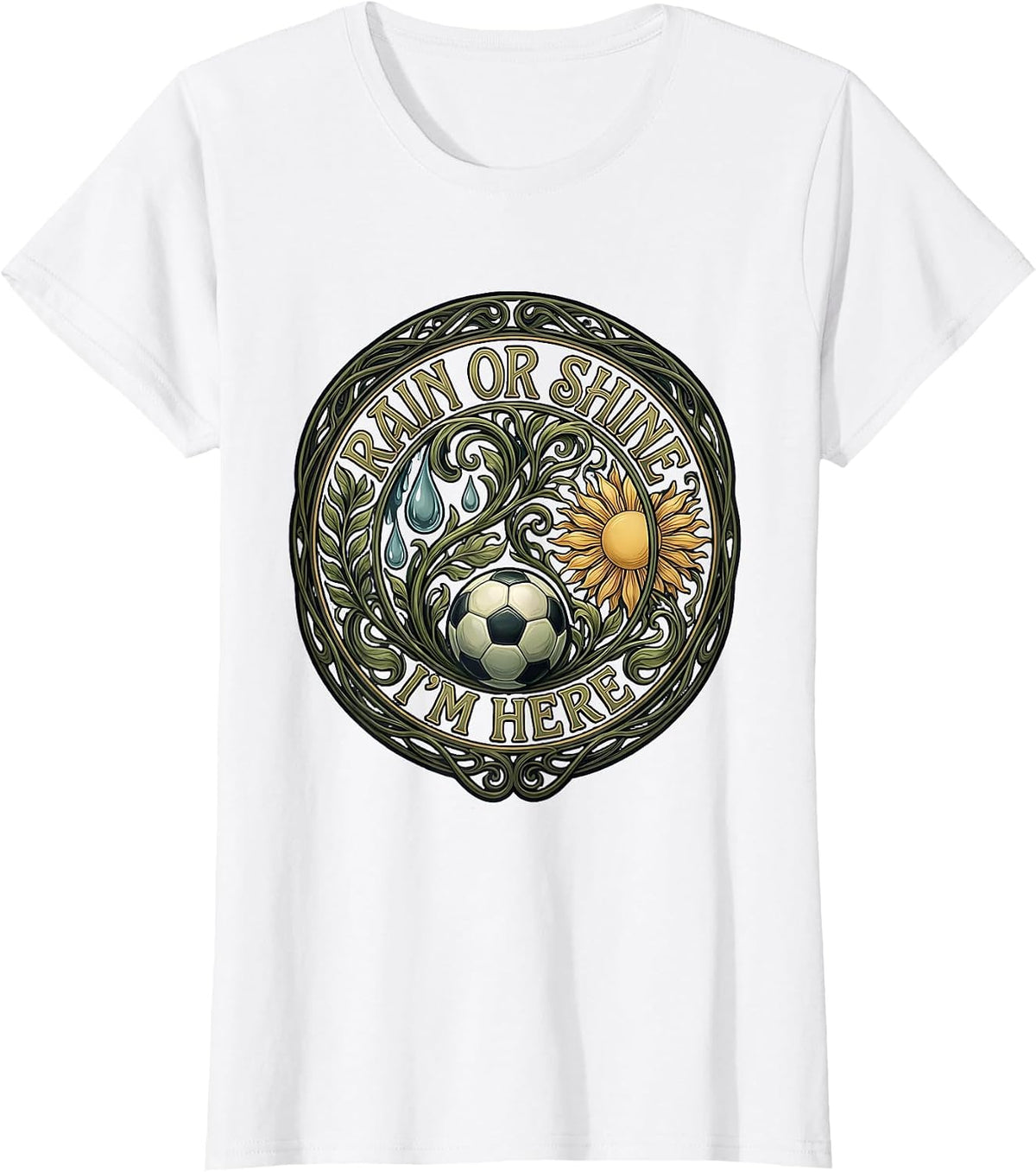 Women's Rain or Shine Soccer Dad Graphic Design T-Shirt - White