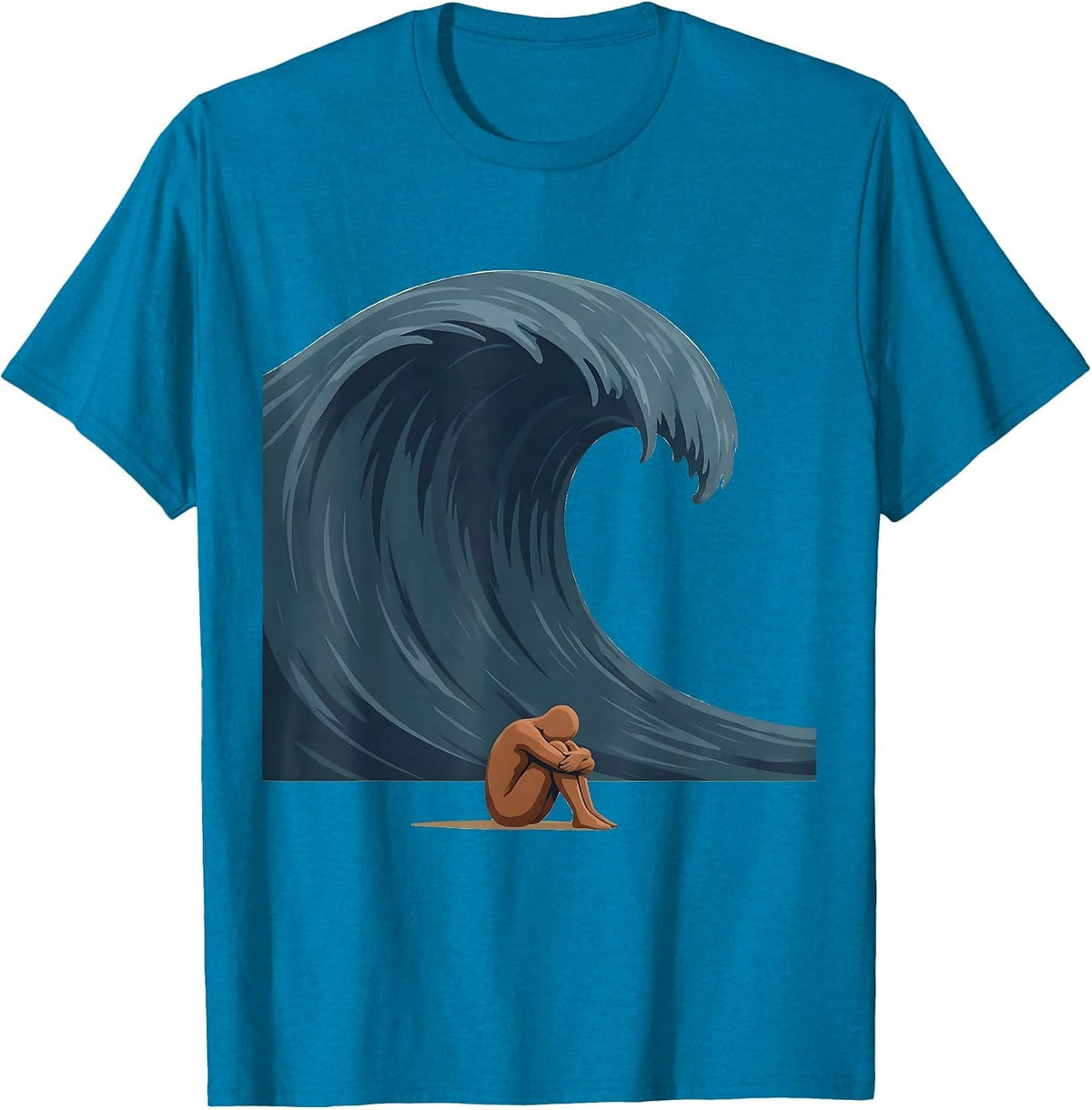 Weighted Anxiety Tidal Wave Overwhelm Graphic T-Shirt - Sapphire Blue