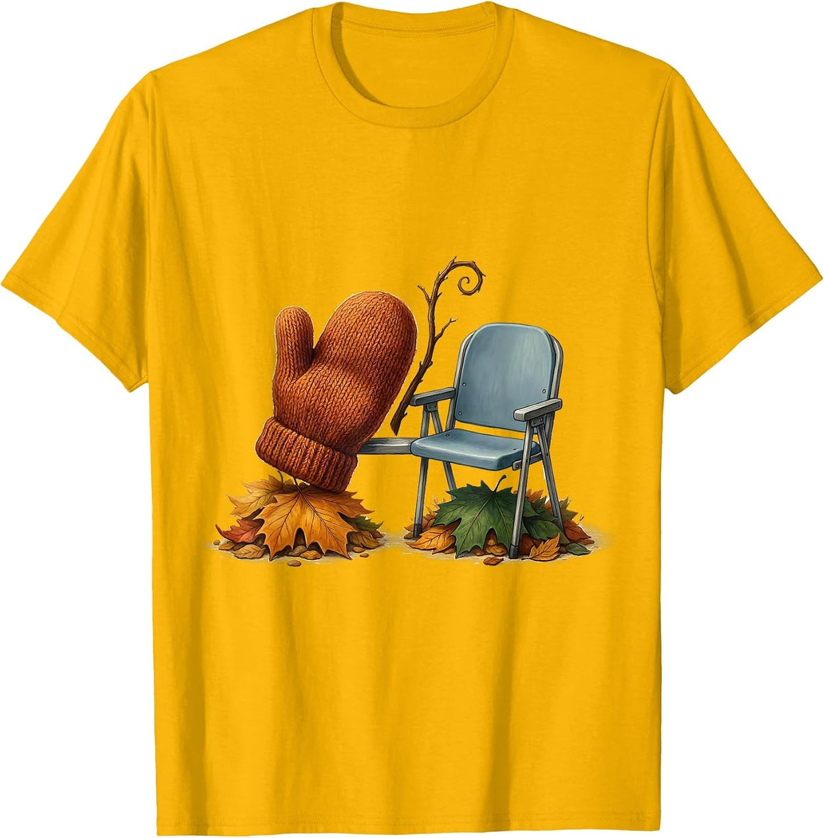 Cozy Knit Mitten Autumn Stadium Seat Storybook T-Shirt - Golden Yellow