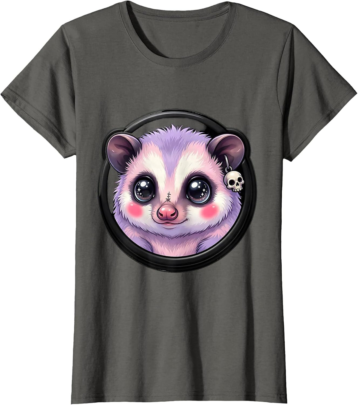 Women's Close-Up Opossum Face Graphic Tee T-Shirt - Asphalt Grey