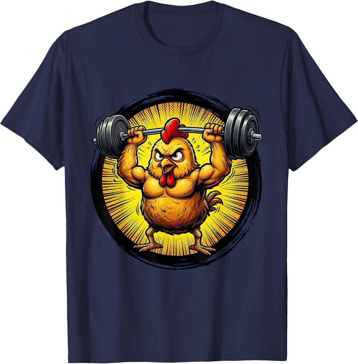 Chicken Nugget Lifting Weights Funny Gym Art T-Shirt - Navy Blue