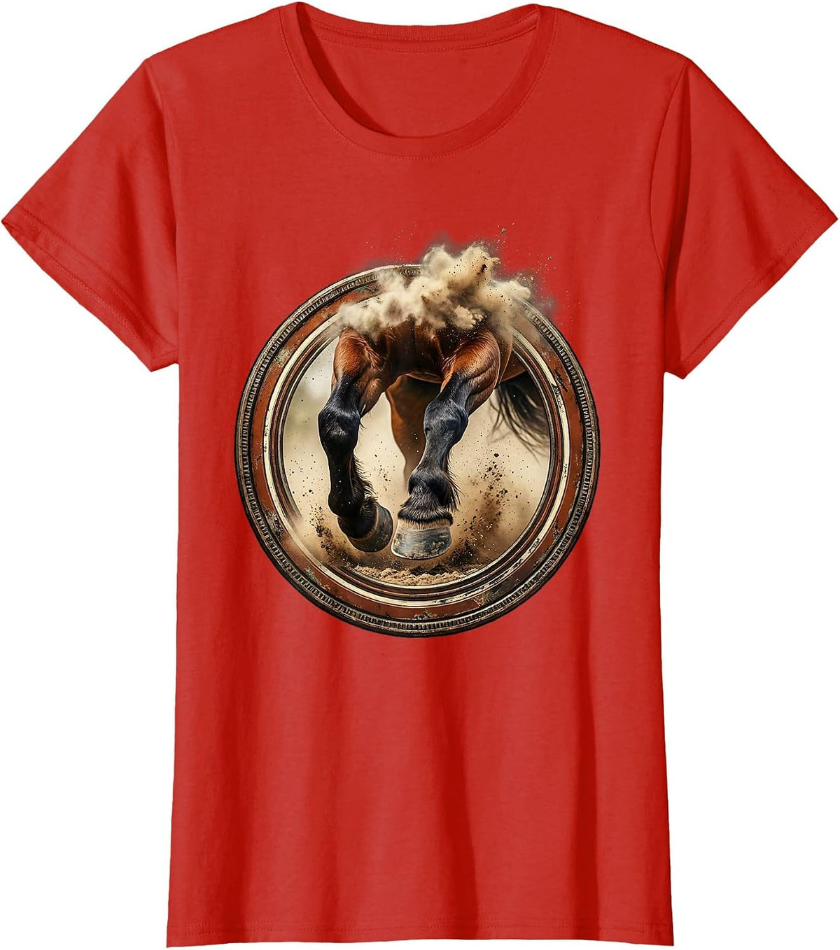Horse Hooves Dusty Trail Close-Up Graphic T-Shirt - Red